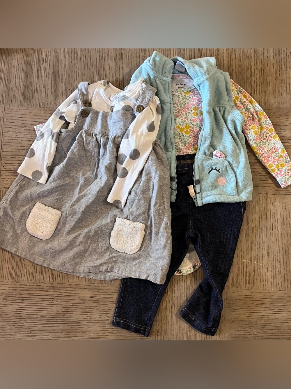 Carter's Baby Girl 18M Cozy Outfit Bundle - 2 Complete Sets (5 Pieces Total)